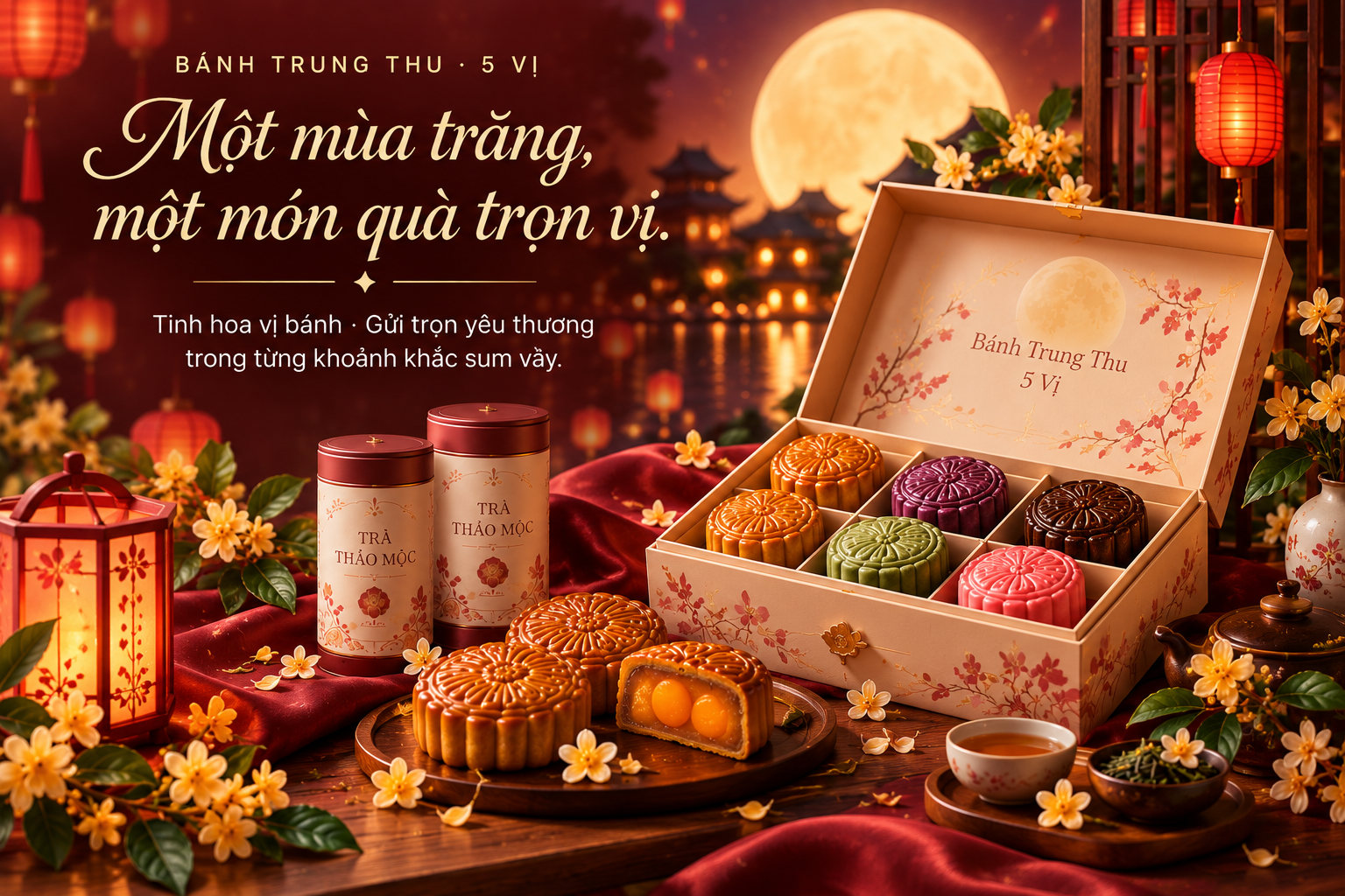 Set bánh Trung Thu và trà thảo mộc